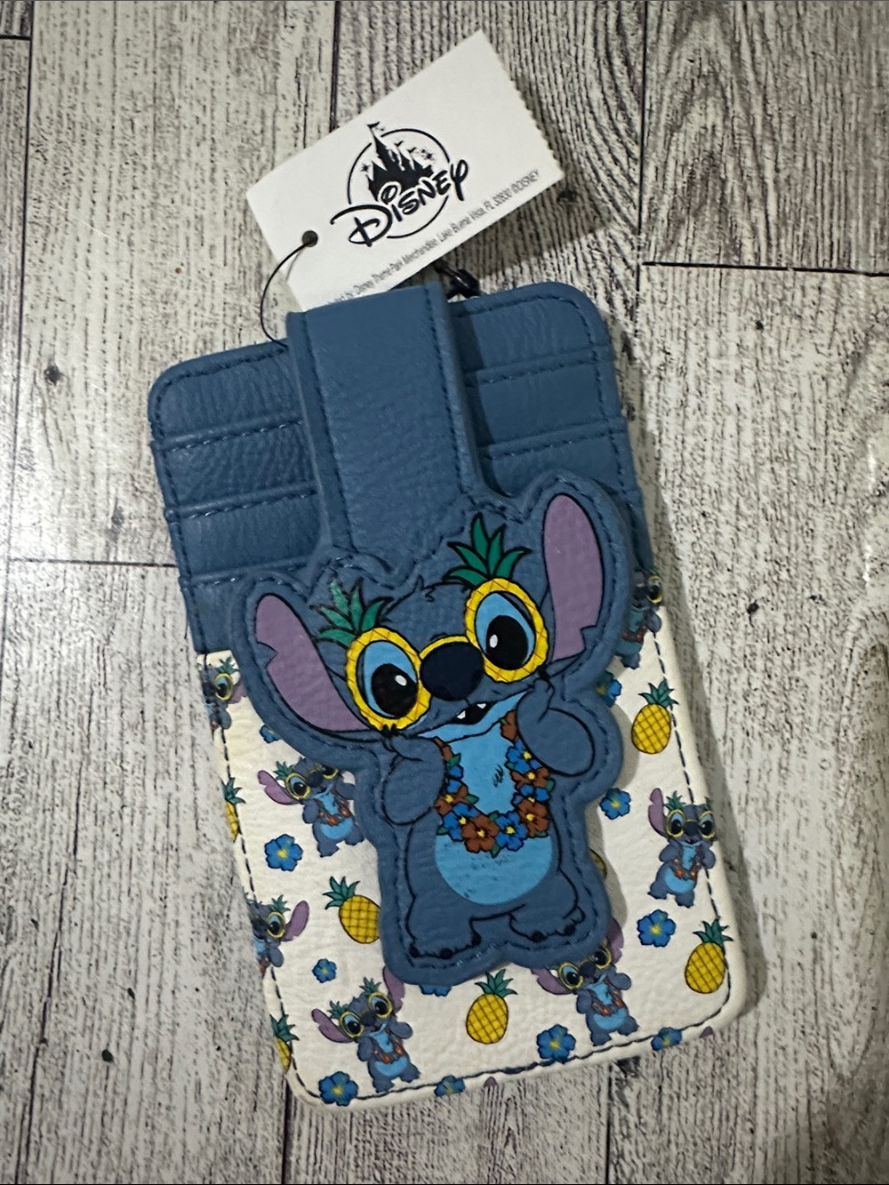 Disney Blue Stitch Pineapple Floral id wallet Pouch with Applique